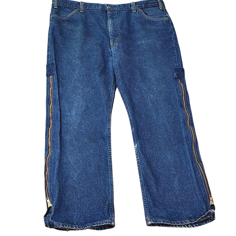 Vintage JCPenney Plain Pockets Jeans Mens 42x30 Blue Side Zip Relaxed USA Denim